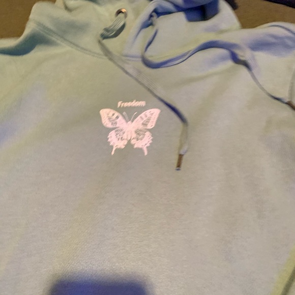 Teal hoodie with print on front and sleeve - Picture 3 of 4